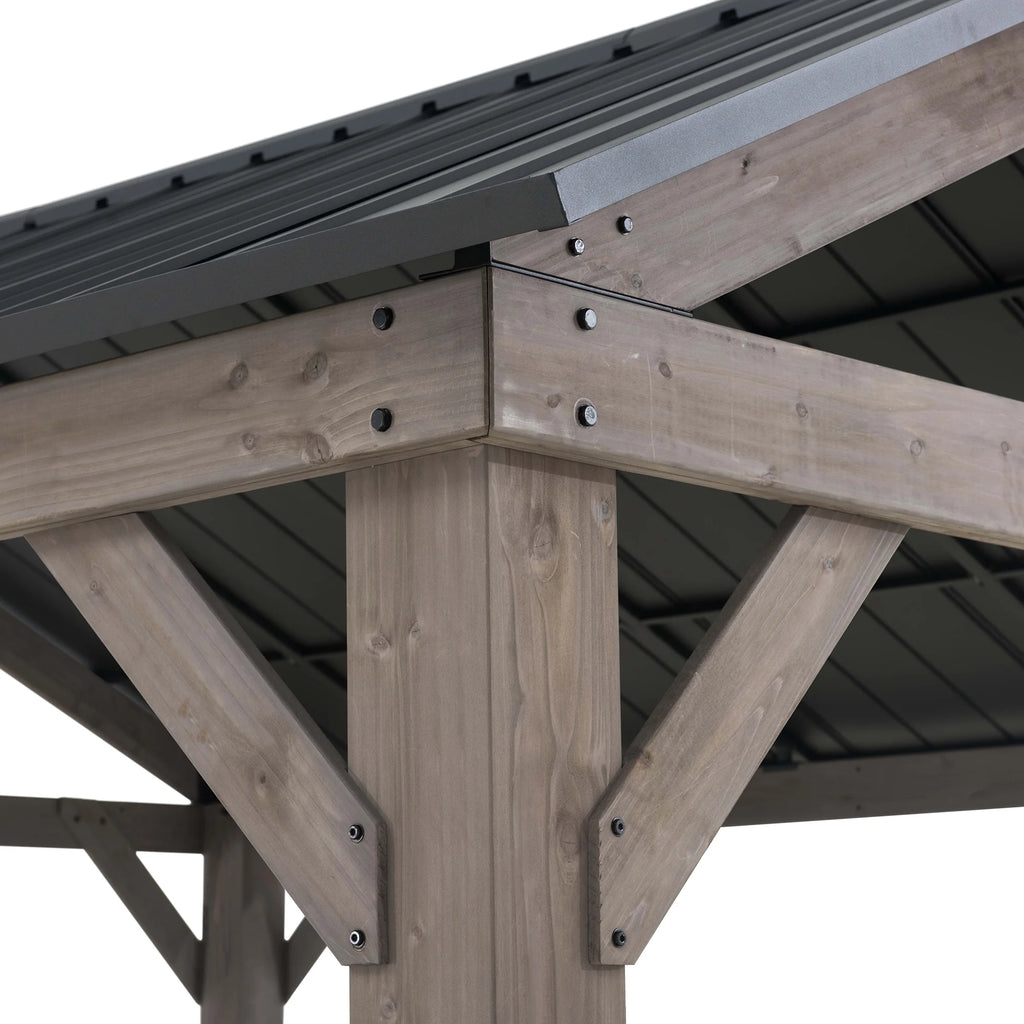 Cedar Framed Gazebo with Matte-Black Steel Gable Roof Hardtop A181