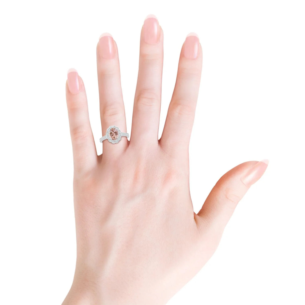 Natural Morganite Diamond Halo Ring in Platinum, Size 10.5 C912747