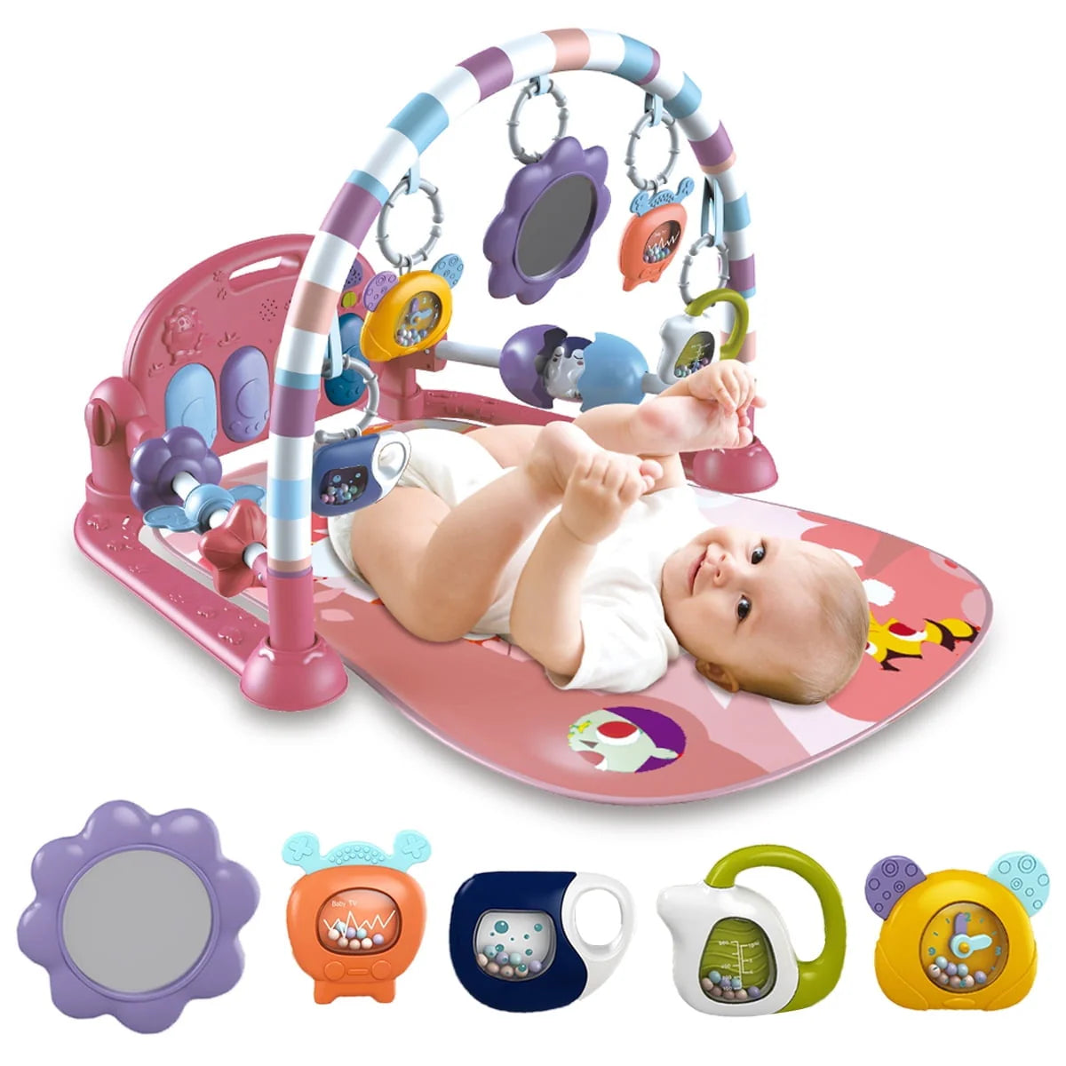 Baby Gym Play Mat 3 in 1 Fitness Rack with Music and Lights Blue W32707