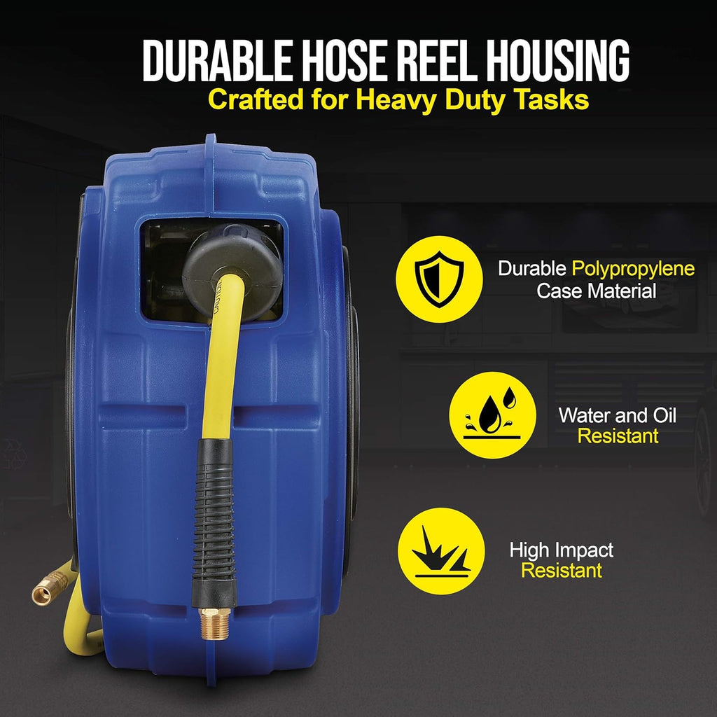 Retractable Air Hose Reel 3/8 Inch x 50 Foot Hybrid Polymer 300PSI Y265497