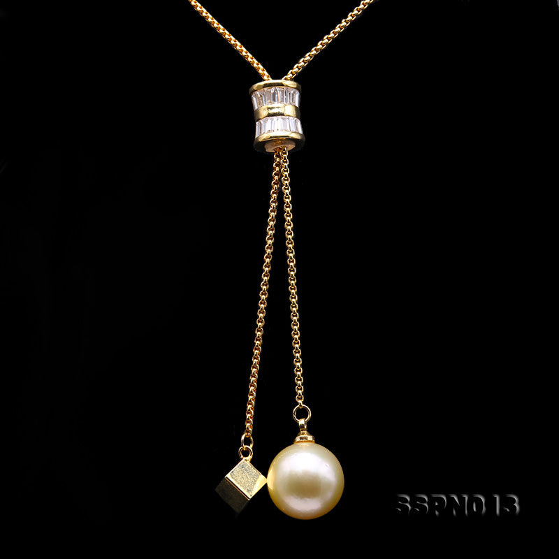 Genuine 13mm Round Golden South Sea Cultured Pearl Pendant Necklace 38" Q6171