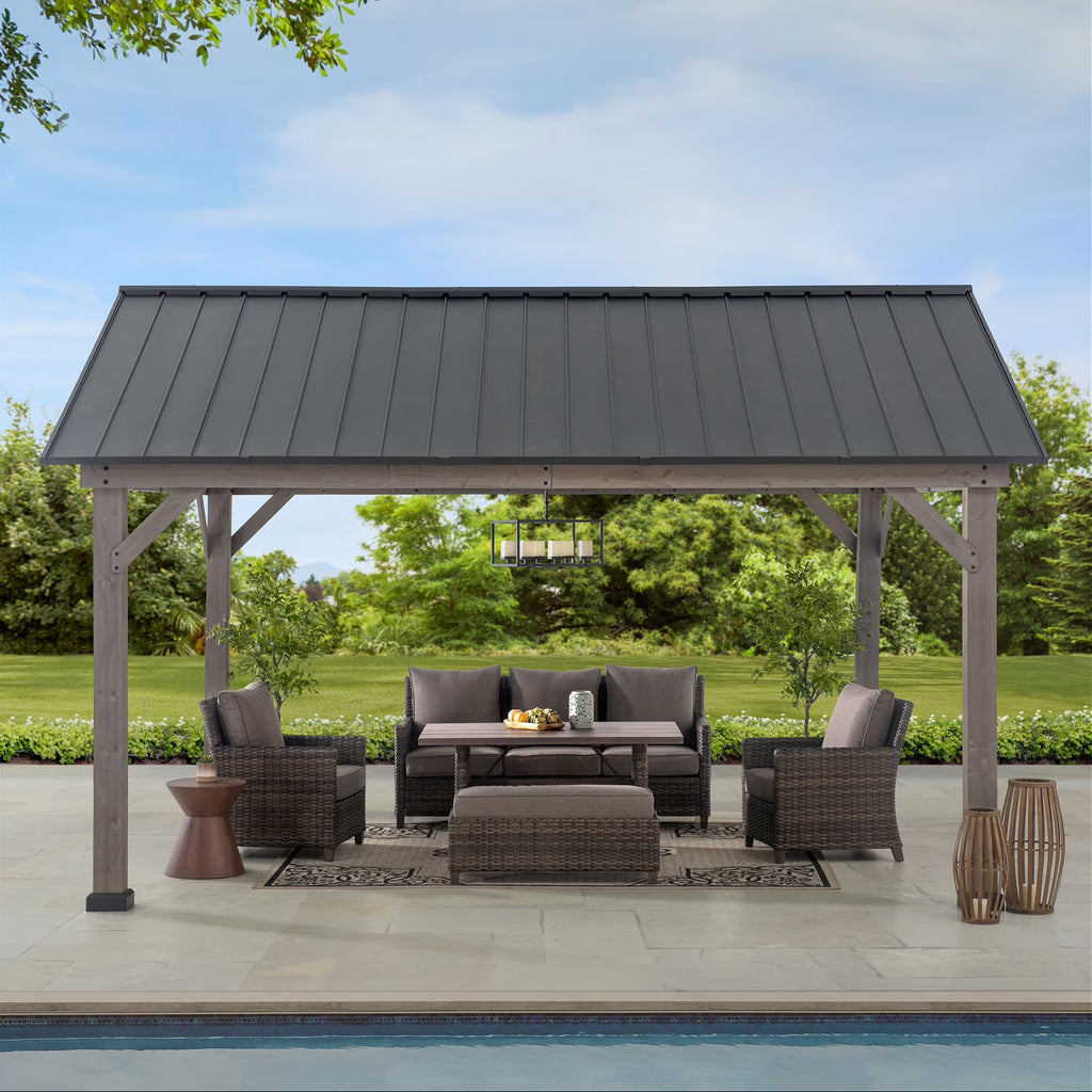 Cedar Framed Gazebo with Matte-Black Steel Gable Roof Hardtop A181
