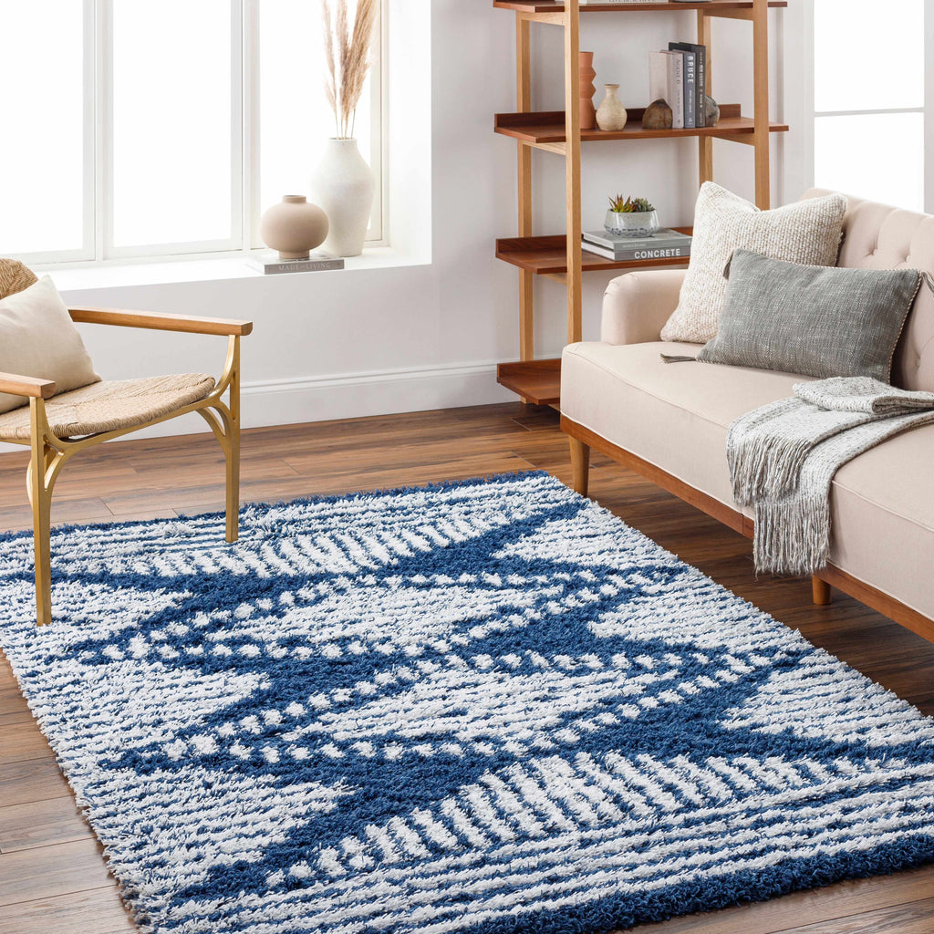 Blue Grey Off White Shag Area Rug Q327719